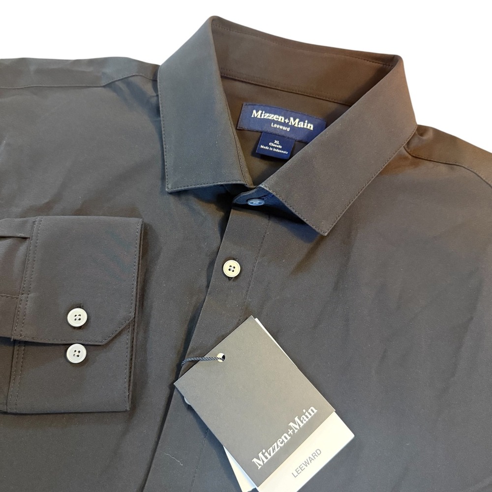 Mizzen+Main Leeward Dress Shirt Mens XL Classic Fit Black Performance Stretch